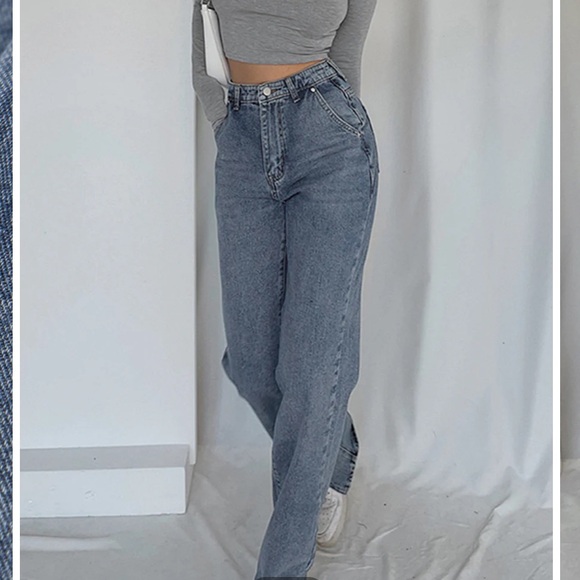 Classic Straight leg Jeans w/ Slit - Picture 1 of 5